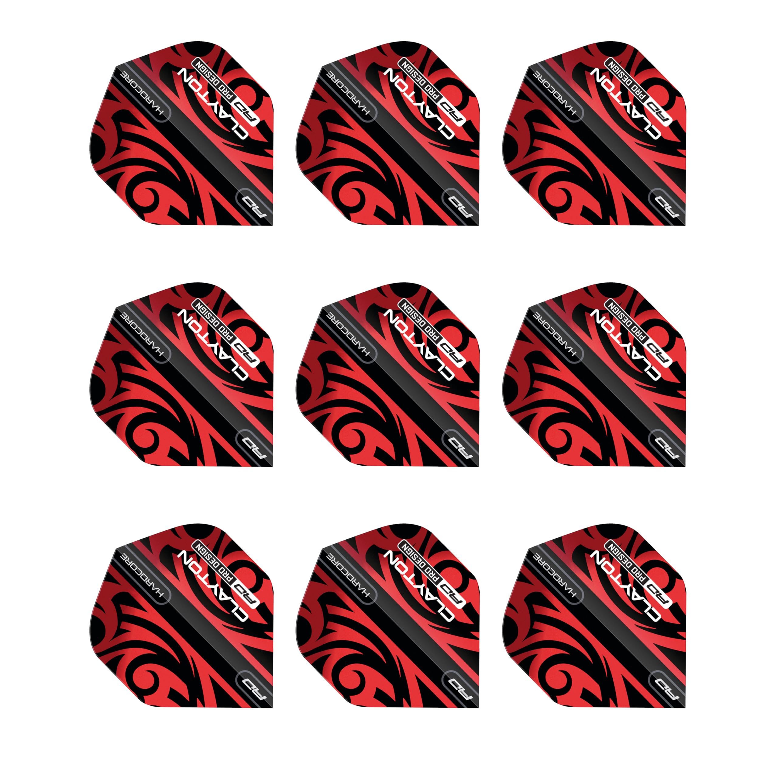 RED DRAGON Hardcore Jonny Clayton Red & Black Tribal Dart Flights - 3 Sets Per Pack (9 Dart Flights in total)