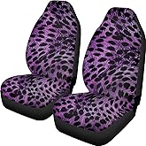 Rucaresri Purple Leopard Print Auto Front Seat Covers 2 Piece Soft Stretchy Fabric Thin Seat Bench Covers Universal Car Interior Protection Set