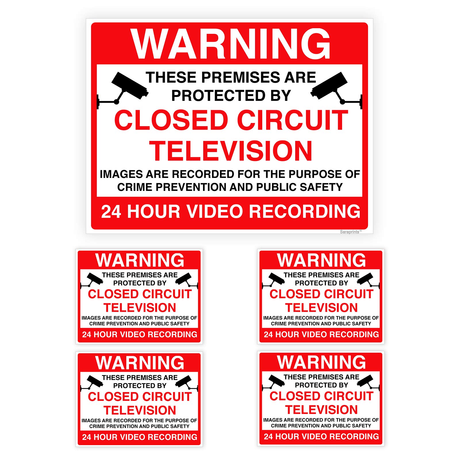 Pack of 5 Security Signs Deter Burglars Self Adhesive Waterproof Vinyl CCTV Signs Window Stickers 200mmx150mm V1163