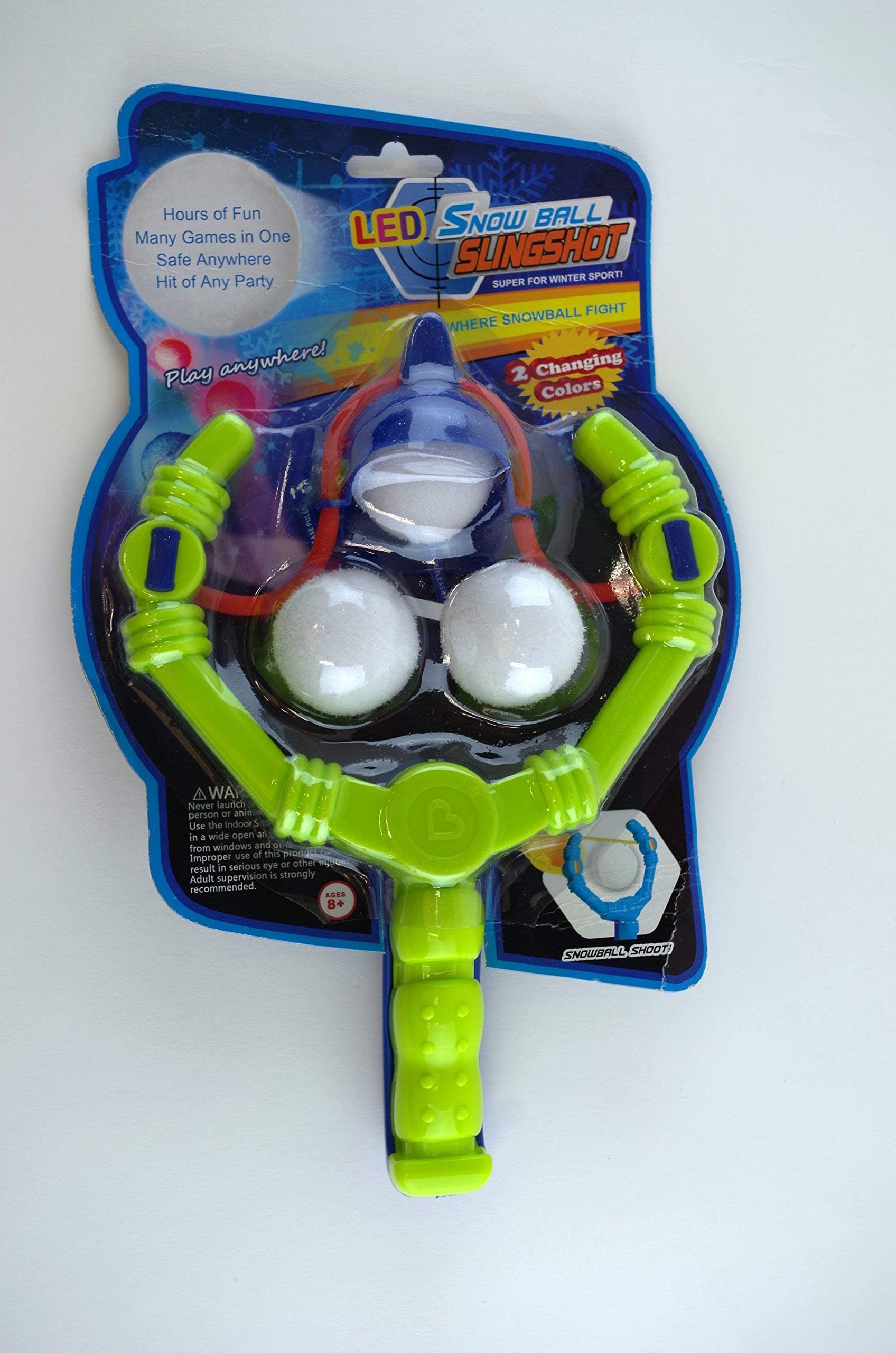 Indoor Fun LED Snowball Slingshot - 3 Blue and Red LED Snowballs with Slingshot