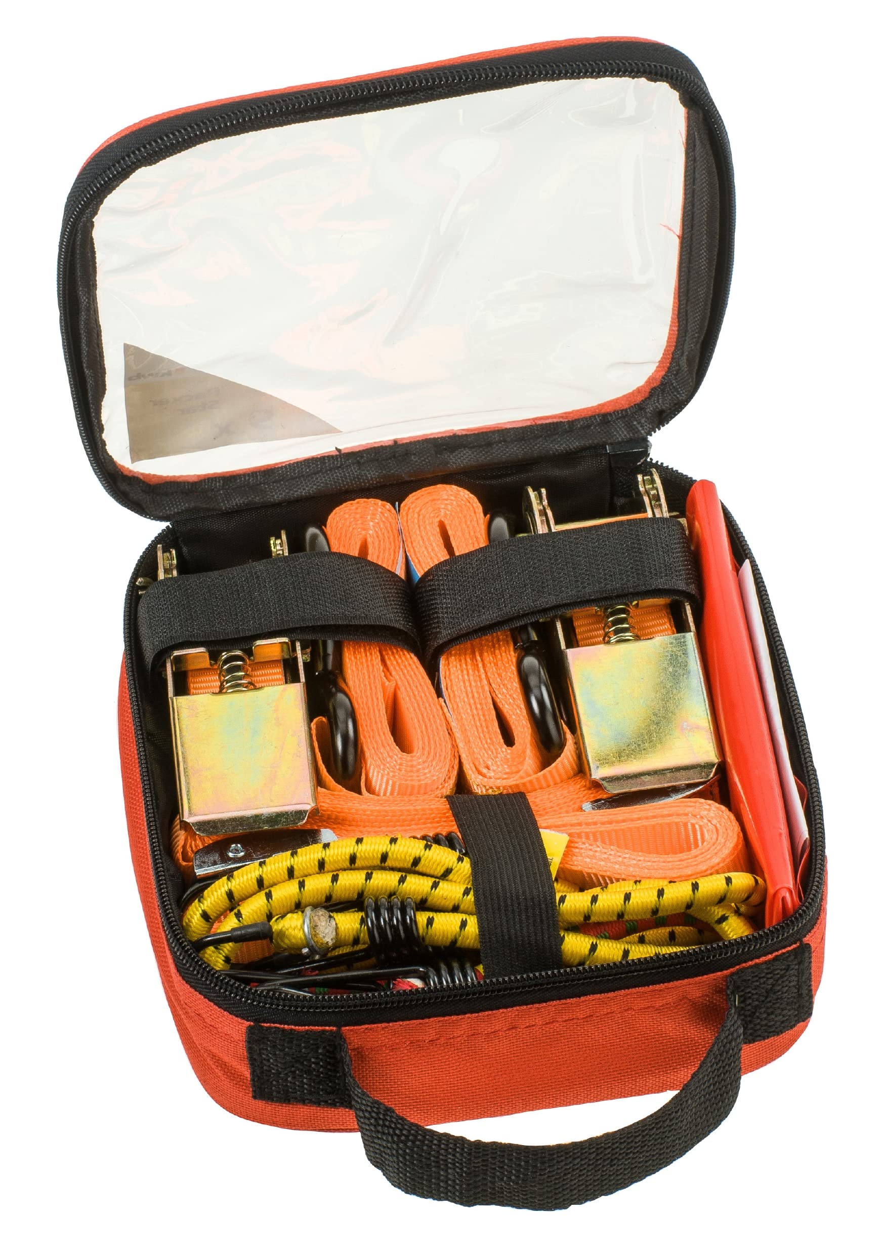 kwb Tensioning Strap Set 9-Piece, 2 Tensioning Straps With Ratchet and Hook, 2 Tensioning Straps With Clamp Fastener, 2 Luggage Tensioners, 1 Warning Flag