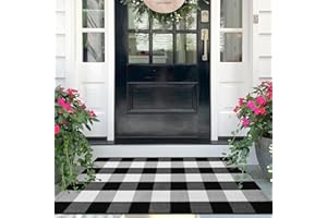 IOHOUZE Cotton Buffalo Plaid Check Rug Outdoor Doormat 27.5 x 43 Inches Washable Woven Outdoor Indoor Welcome Mats for Front Door/Farmhouse/Entryway/Home Entrance black and White Outdoor Rug