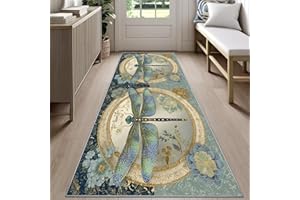Boho Dragonfly Runner Rug 2.6x7ft, Vintage Floral Runners for Lodge, Mid Century Rug, Soft Non Slip Washable Runner Mat - Ret