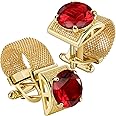 HAWSON Mens Cufflinks with Chain - Stone and Shiny Gold Tone Shirt Accessories - Party Gifts for Young Men