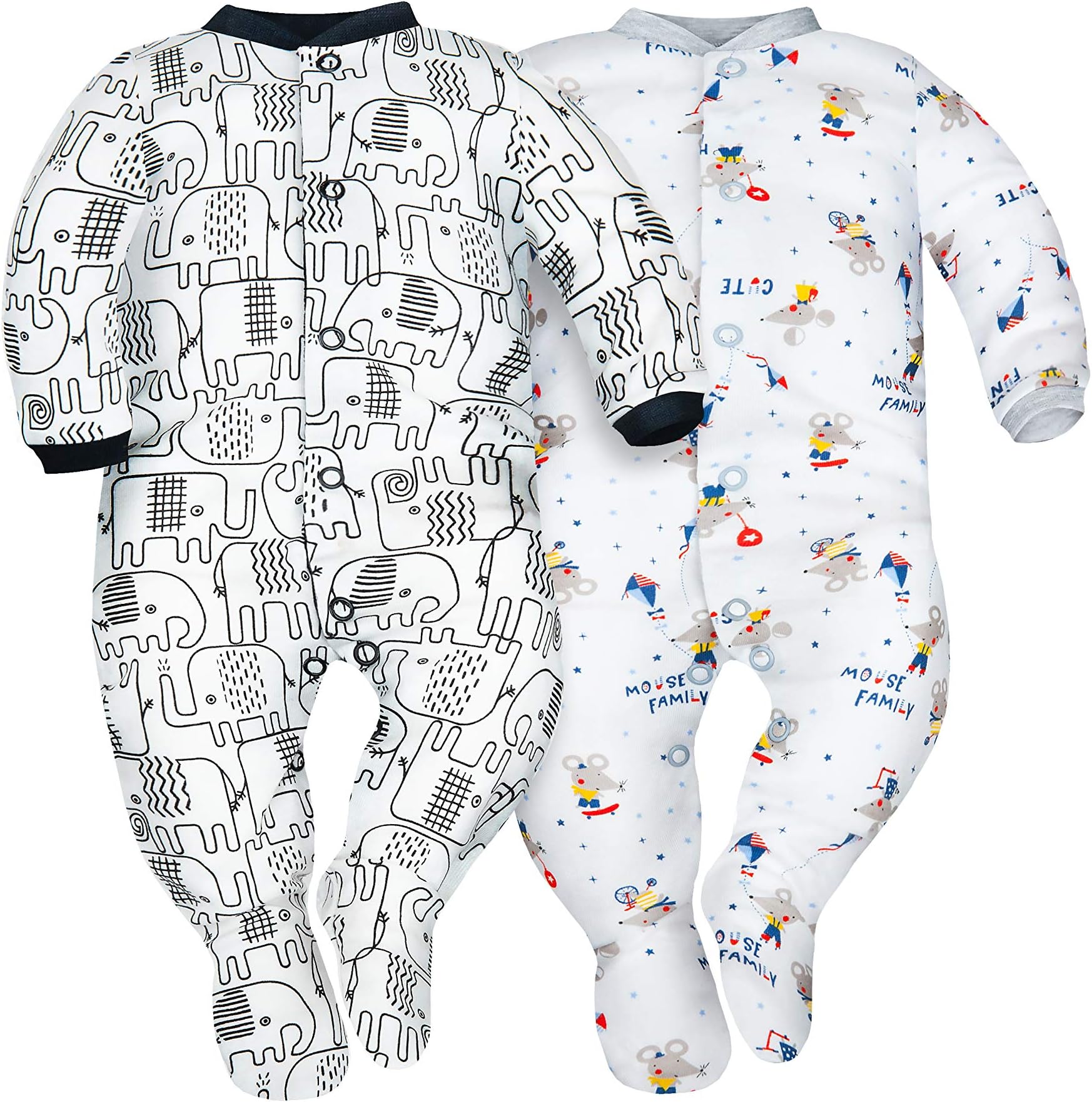SibinuloInfant Newborn Baby Boys & Girls Sleepsuits with Feet for Toddler 100% Eco Cotton, 0-24 months(Anti-Slip Feet in Sizes 9-24 Months) pack of 2