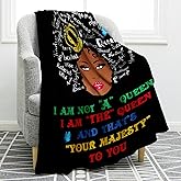 Jekeno African American Black Girl Lady Blanket I AM The Queen Print Gifts for Women Kids Girls Female Friends Home Bedroom Living Room Decor Soft Cozy Plush Throw Blankets Black 50"x60"