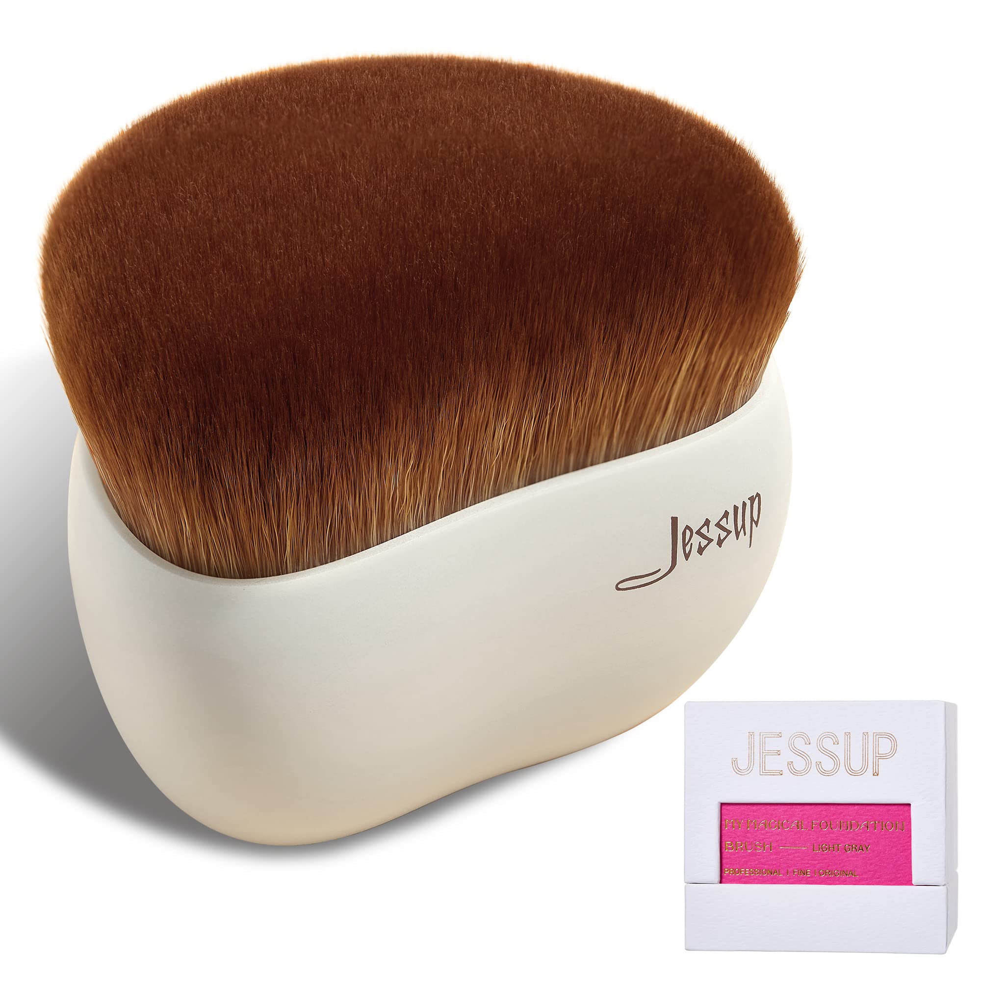 Jessup Makeup Brush, Foundation Brush Flat Top Kabuki Brush for Face Blush Liquid Powder Foundation Brush for Blending Buffing Stippling with Gift Box, Light Gray SF002 — image 1