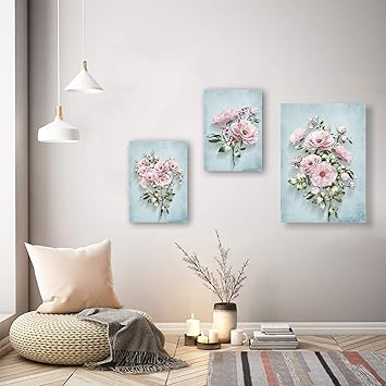 SAF Flower Designer Set of 3 UV Textured Painting (1 Pc.:-12 X 18 Inches and 2 Pc:- 9 X 12 Inches, SAF_9X18_13) SAF_9x18_13