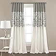 LUSH DÉCOR Estate Garden Print Curtains Light Filtering Window Panel Set for Living, Dining, Bedroom (Pair), 84 in x 52 in, Gray