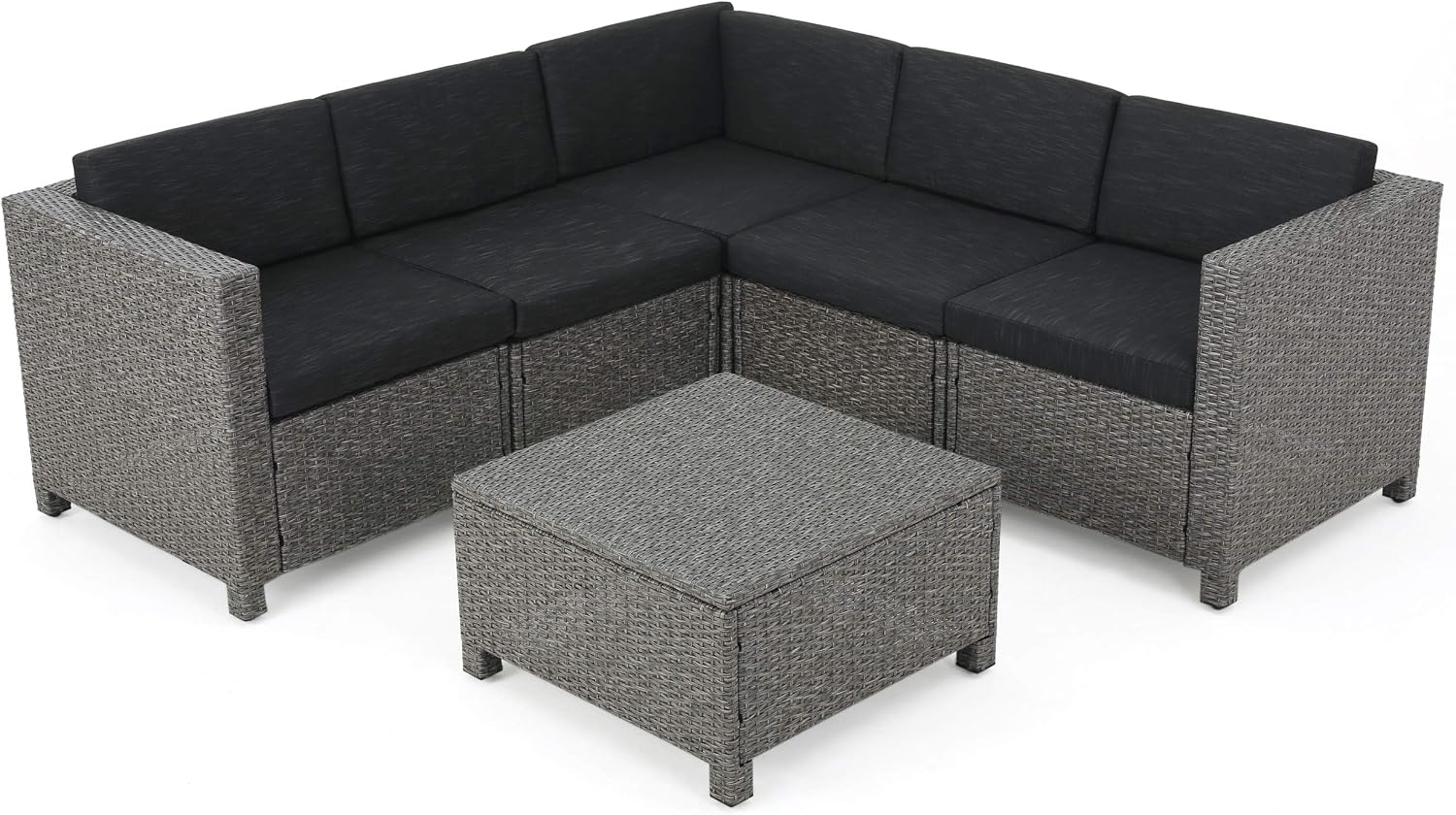 Amazon Com Venice Outdoor Patio Furniture Wicker Sectional Sofa Set W Cushions Grey And Black Garden Outdoor