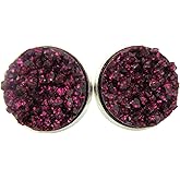 Summerfield Collection Silver-tone Maroon with Pink Glitter Faux Druzy Stone Stud Earrings