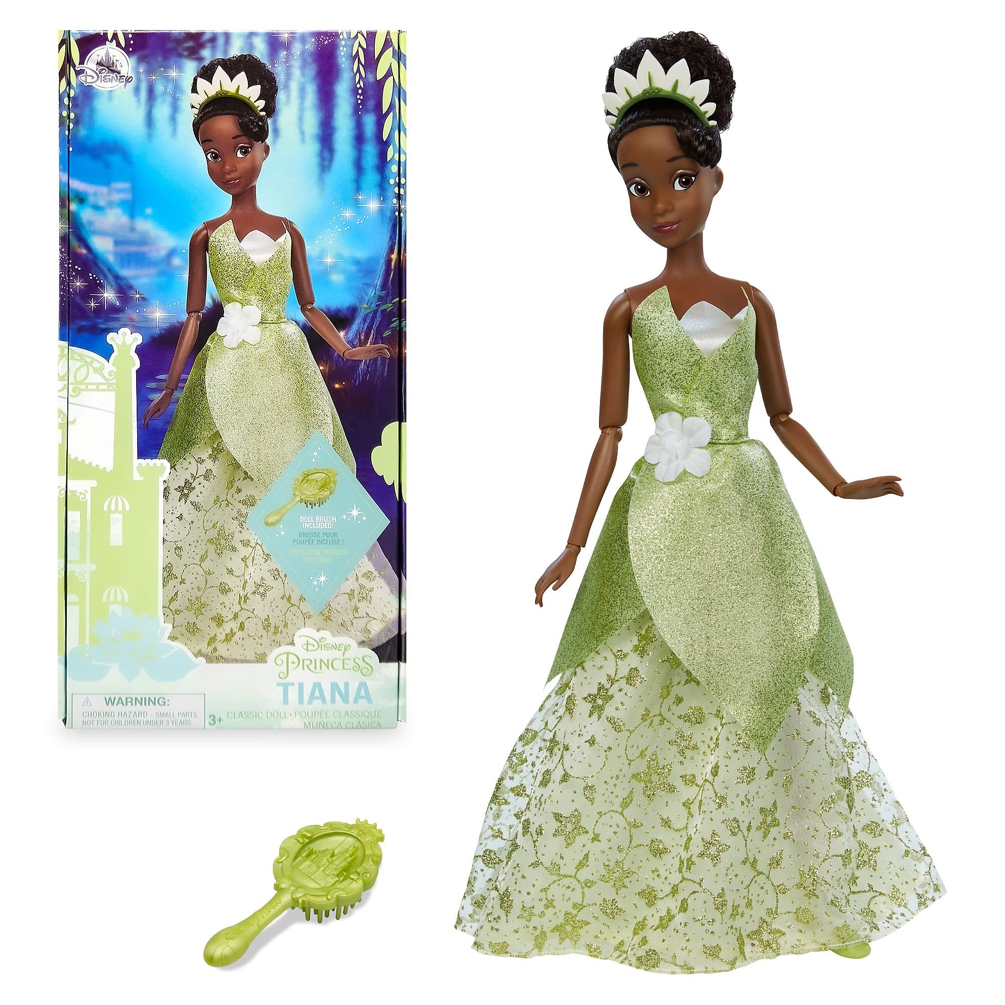 Disney Store Official Tiana Classic Doll for Kids, The Princess and the Frog, 29cm/11”, Includes Brush with Moulded Details, Fully Posable Toy in Masquerade Gown - Suitable for Ages 3+