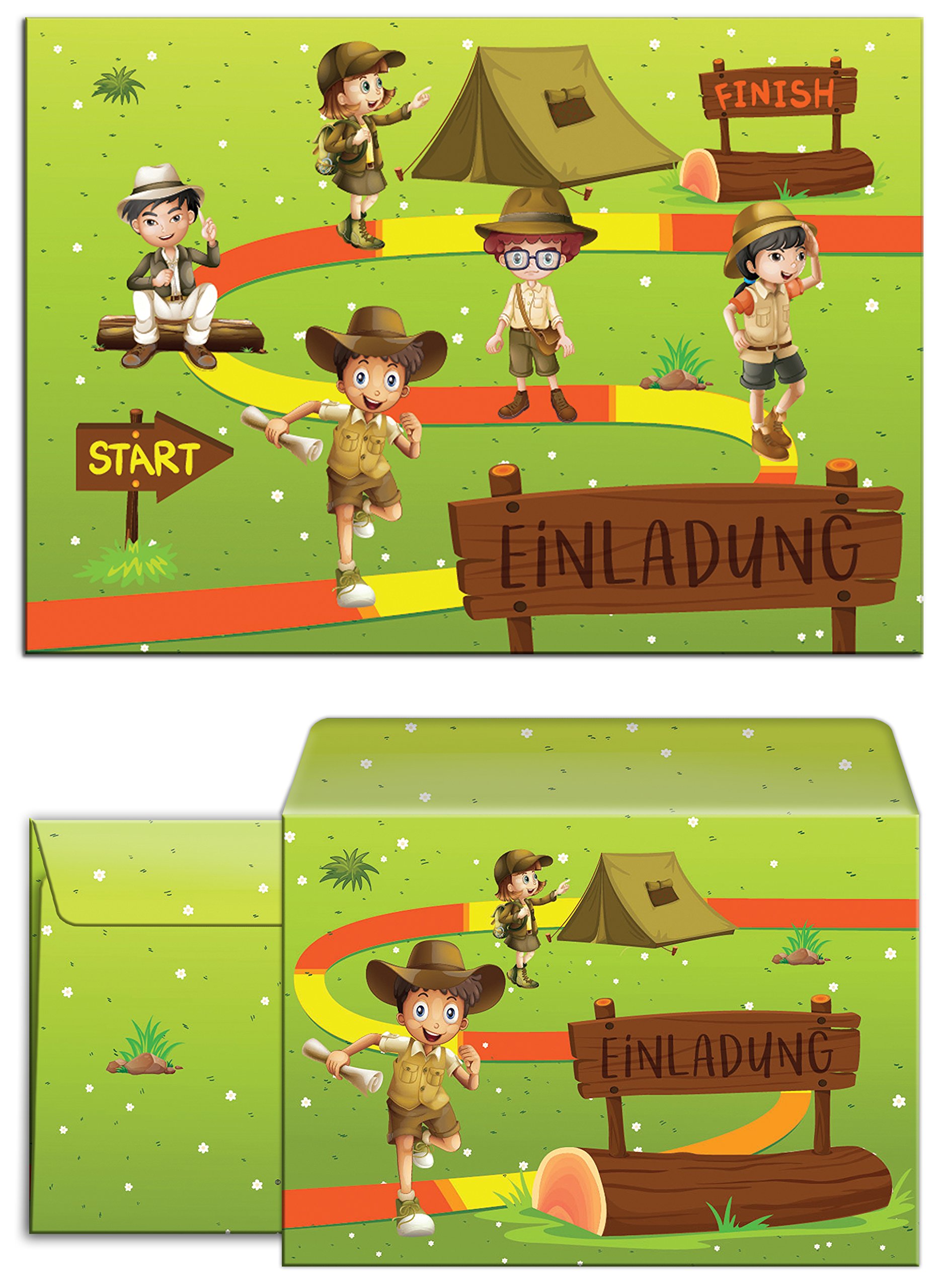 12 Children's Birthday Party Invitations Outdoor Adventure Party Treasure Hunt Birthday Invitations for Girls and Boys