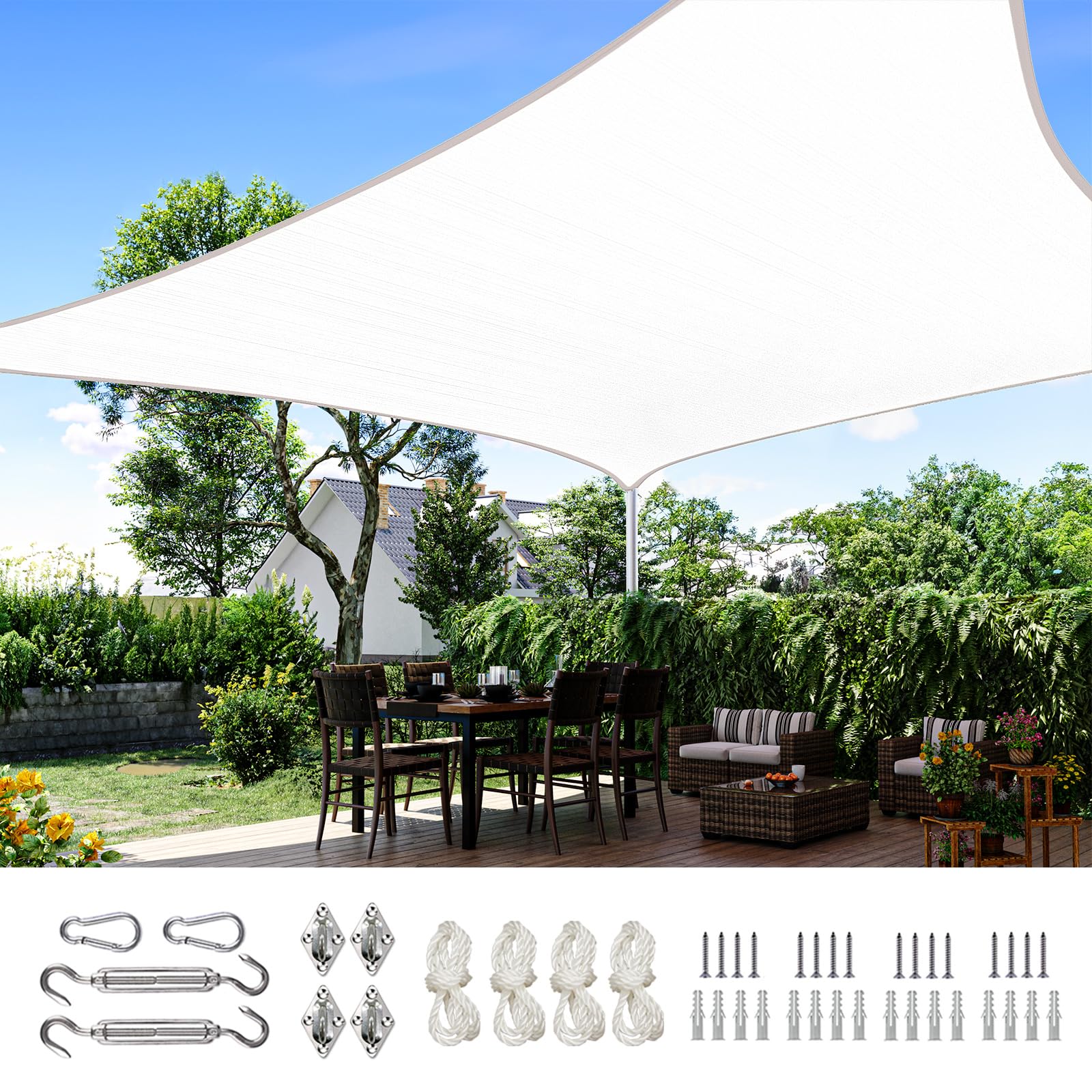Quictent 24X24FT 185G HDPE Square Sun Shade Sail