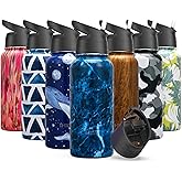 Vacuum Insulated Sports Water Bottle - THILY 32 oz Stainless Steel Leakproof Wide Mouth Metal Water Flask with Flip Lid and Straw Lid, Reusable, BPA Free, Keep Hot 12 Hours Cold 36 Hours, Abysmal Sea
