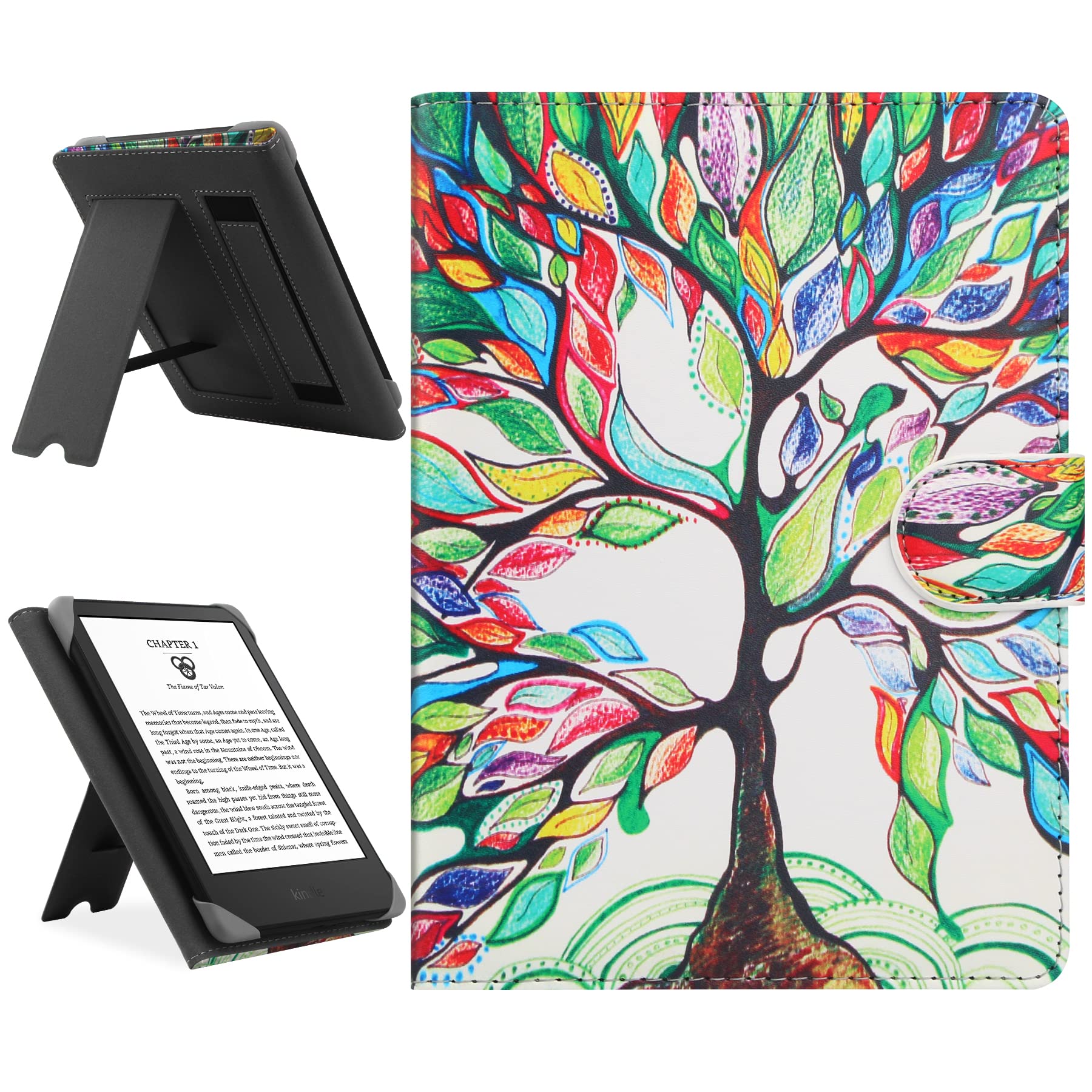 HoYiXi Universal Case Compatible with 6.8" Kindle Paperwhite/6" All-new Kindle 2022 & 2019/Kobo Clara HD/Kobo Clara 2E Leather Stand Cover for 6-6.8'' PocketBook/Tolino/Sony E-Book Reader, tree