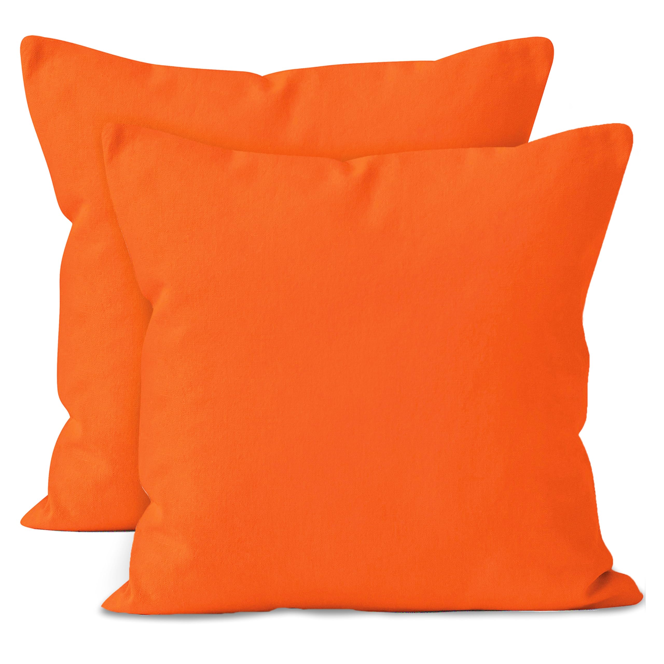 Encasa XO Cotton Throw Pillow Covers Set of 2 I 24x24 in (60x60 cm) - Orange I No Insert I Plain Square Pillowcases I Machine Washable | Indoor Use Only — image 1