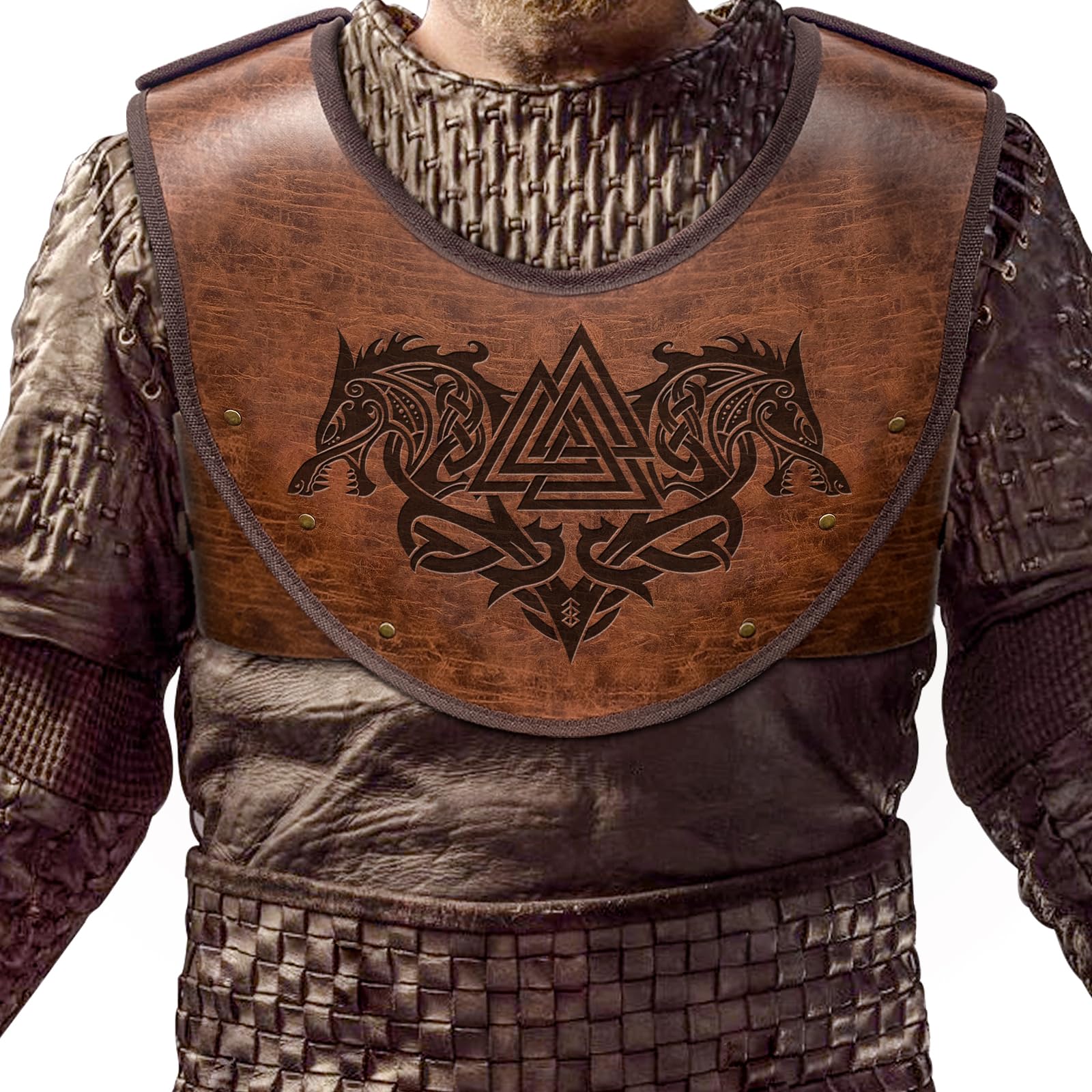 Photo 1 of HiiFeuer Fenrir Vegvisir Embossed PU Leather Chest Armor, Viking Warrior Chest Armor, Medieval Knight Armor for LARP Cosplay Activities (Fenrir)