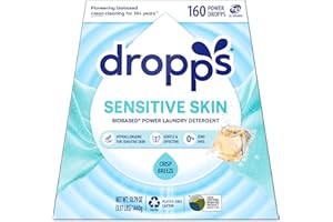 Dropps Sensitive Skin Laundry Detergent Pods, Crisp Breeze (160 Count) - Dermatologist Tested Laundry Pods - HE Compatible Laundry Supplies for Clean Clothes, Vegan & Dye-Free