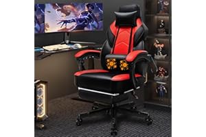 Shintenchi Gaming Chair with Footrest, Massage Lumbar Support, Height Adjustment, and 360° Swivel Seat. Ergonomic Design for Gaming
