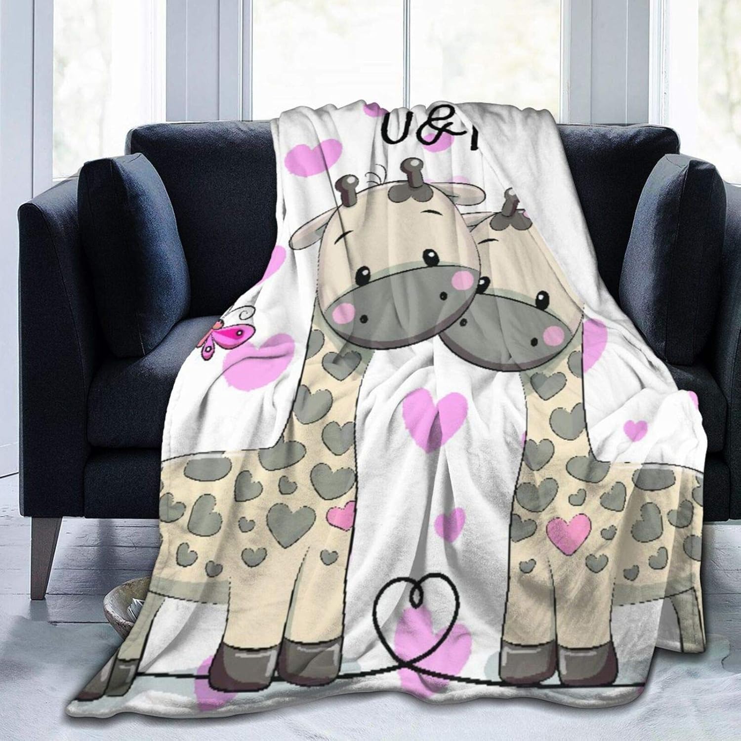 Flannel Fleece Throw Blankets,Cute Giraffes In Pure Valentines Love