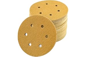 Aiyard 6-Inch 6-Hole Hook and Loop Sanding Discs 60-Grit, Random Orbital Sandpaper for Automotive and Woodworking, 100-Pack