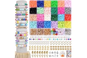 DULZOD 4800Pcs Clay Beads for Jewelry Making Bracelet Kit,Flat Round Polymer Heishi Clay Beads with Pendant and Jump Rings Letter Beads for Bracelets Necklace Earring DIY Craft-24 Colors 6mm