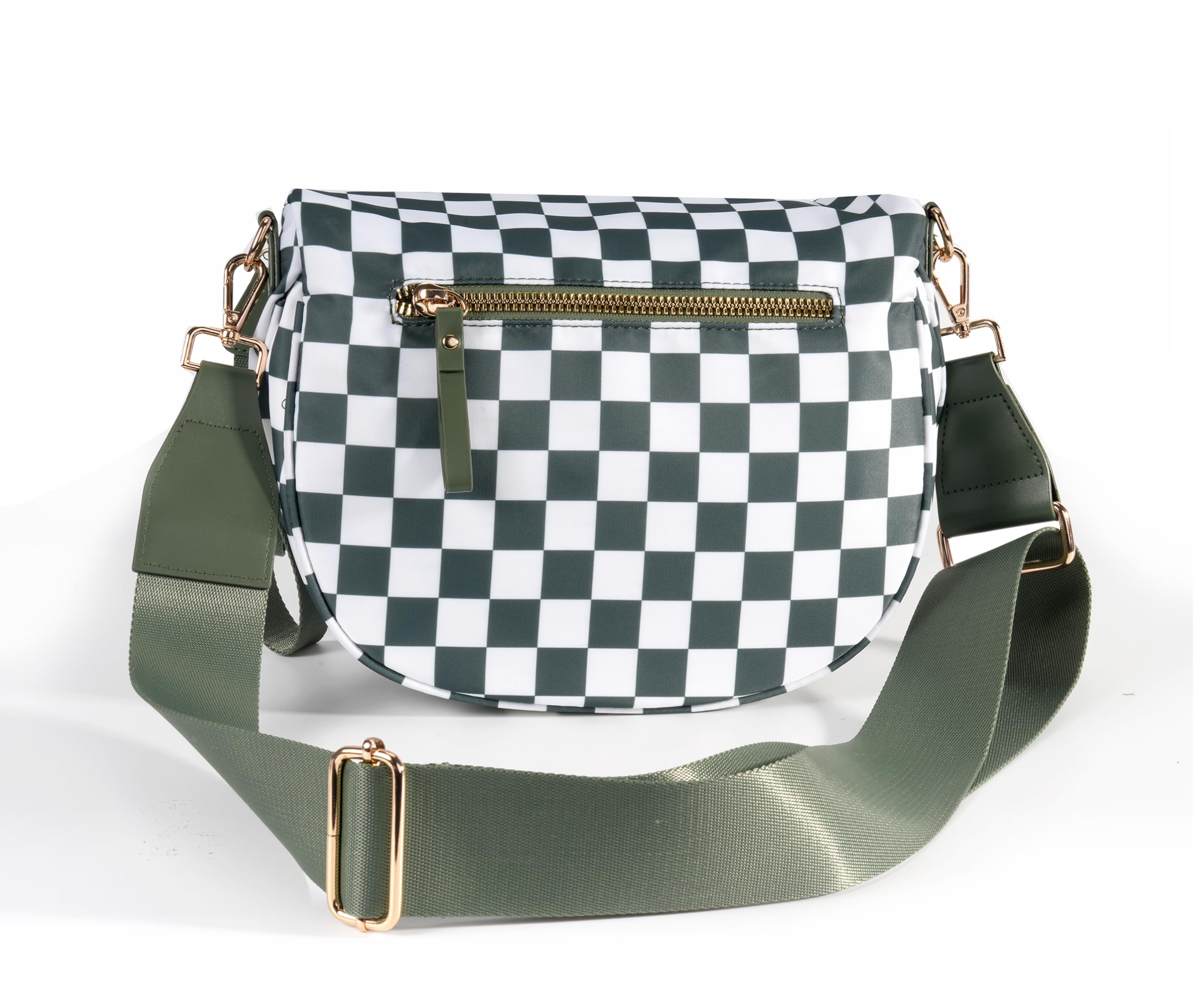Spacious Checkered Nylon Crossbody Bag Bum Bag Checkered Handbags Wallets for Women