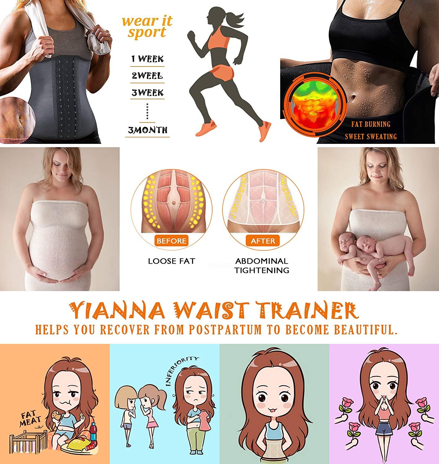 YIANNA Waist Trainer for Women Body Shaper Long Torso Sport Latex Cincher  Corset - Buy Online - 50787449