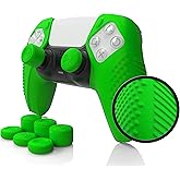 Foamy Lizard SensePro PS5 Controller Skin | Dock Compatible, Soft Flat Anti-Slip Studded Silicone Gel Grip Cover for PlayStation 5 Dualsense, Rubber Protector Plus 8 Raised Thumb Grip Caps (Green)