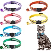 DreamAug 6-Pack Reflective Cat Collars with Bell &ndash; Breakaway Safety Nylon Kitten Collars, Adjustable Pet Collars with Charming Bells, Mixed Colors in one Package.