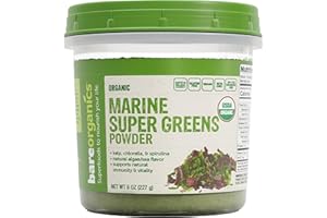BareOrganics Marine Super Greens Powder – USDA Organic, Vegan, Gluten-Free, Non-GMO, BPA-Free, Superfood Powder with Organic Kelp, Spirulina & Chlorella - 8 oz