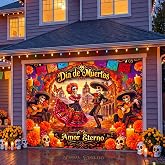 Tioncy Day of the Dead Garage Door Cover Decoration 8 x 7 ft | Dia De Los Muertos Garage Door Banner Mexican Fiesta Sugar Skull Backdrop 10 Hole & Rope for Halloween Party Photo Background