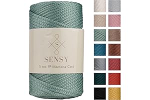 S SENSY Sensy Premium 5mm 104 Yards Polyester Rope 100% Polypropylene Cord Macrame Cord 5mm Crochet Bag Cord Macrame Rope Crochet Thread Gift for Knitter (Sage)