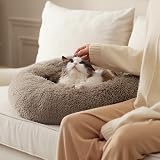 Bedsure Plush Round Cat Bed 50x50x13cm Camel Indoor Pets Calming view 8
