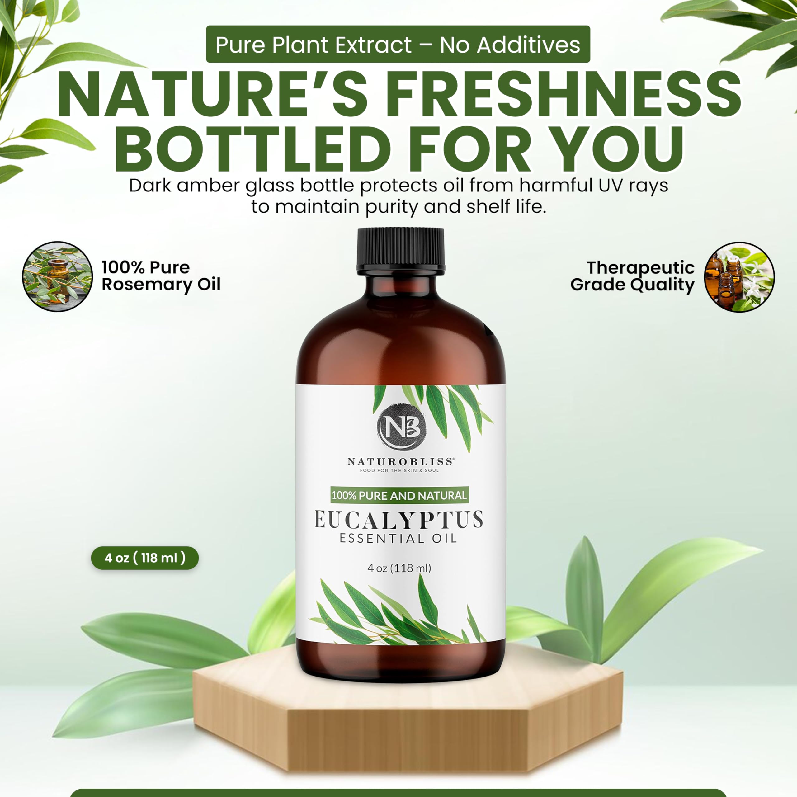 NaturoBliss 100% Pure Natural Undiluted Eucalyptus Essential Oil (4oz) Premium Therapeutic Grade Aromatherapy