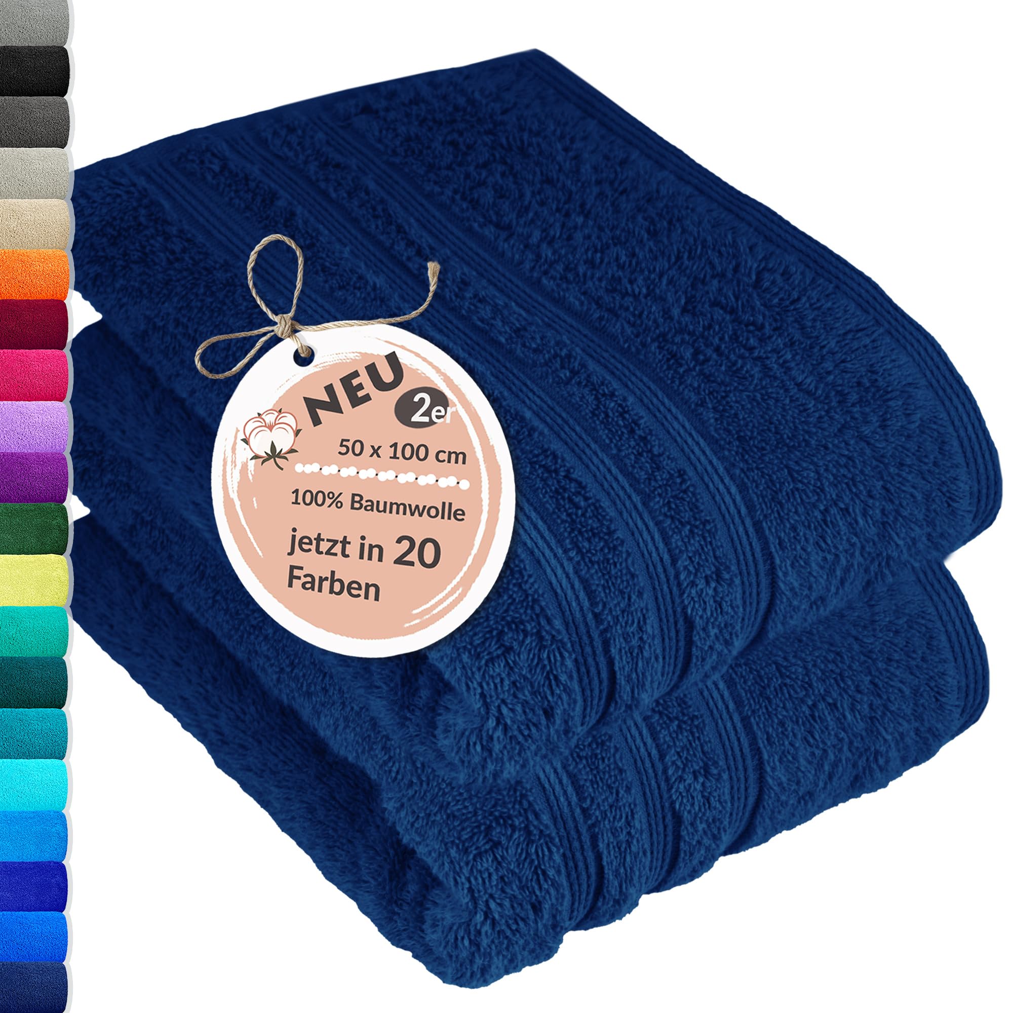 Lashuma London towel set of 2, hand towels pack blue - navy, cotton towels hair size: 50x100 cm
