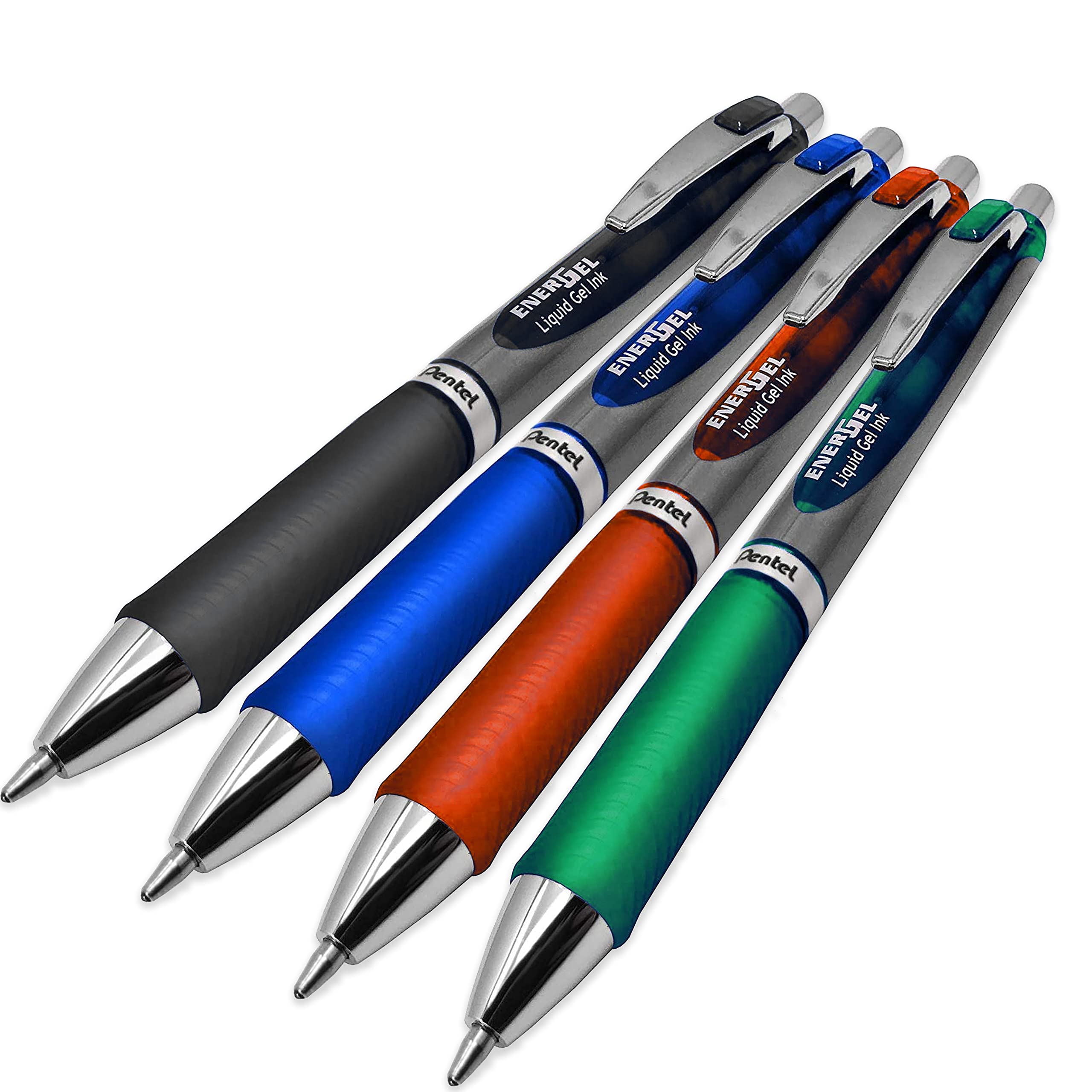 Pentel Energel BL80 Retractable Liquid Gel Ink Rollerball Pen - 1.0mm - Black, Blue, Red & Green - Pack of 4