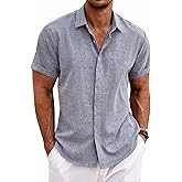 COOFANDY Men's Linen Shirts Short Sleeve Casual Shirts Button Down Shirt for Men Beach Summer Wedding Shirt