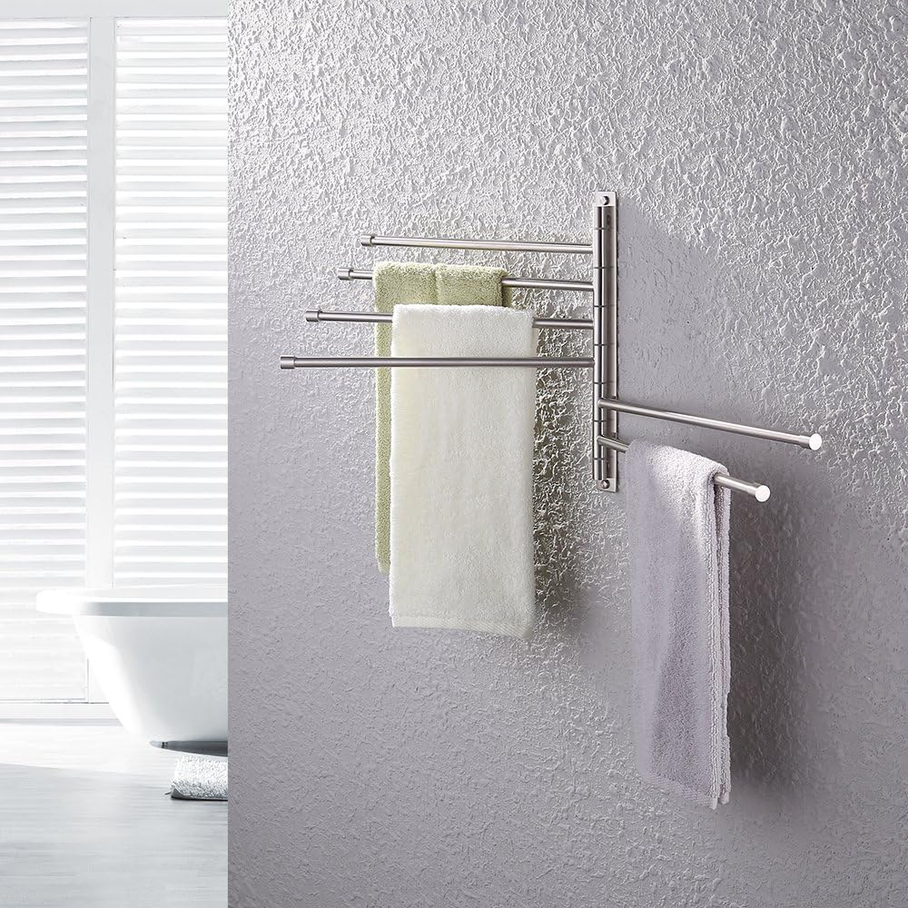 KES Swing Out Towel Bar SUS 304 Stainless Steel 6-Bar Folding Arm Swivel Hanger Bathroom Storage Organizer Rustproof Wall Mount Brushed Finish, A2102S6-2 - - 