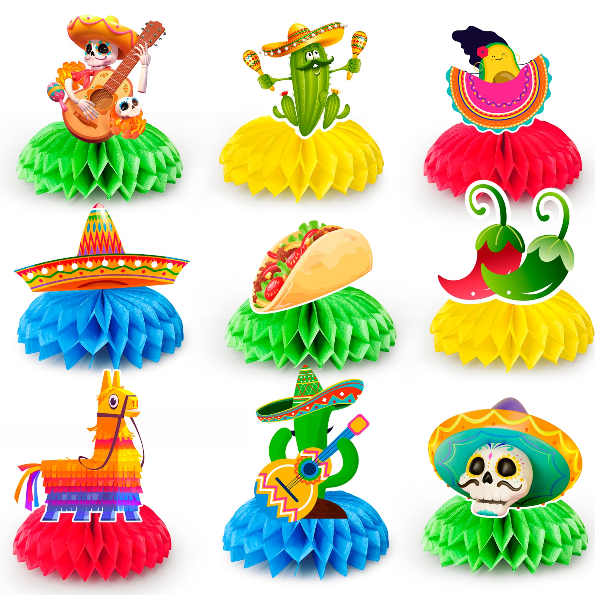 Fiesta Honeycomb Table Centerpiece,9pcs Mexican Fiesta Party Centerpieces,Cinco de Mayo Table Decorations & Mexican Centerpieces for Tables, for Mexican Party Decorations or Fiesta Table Decor