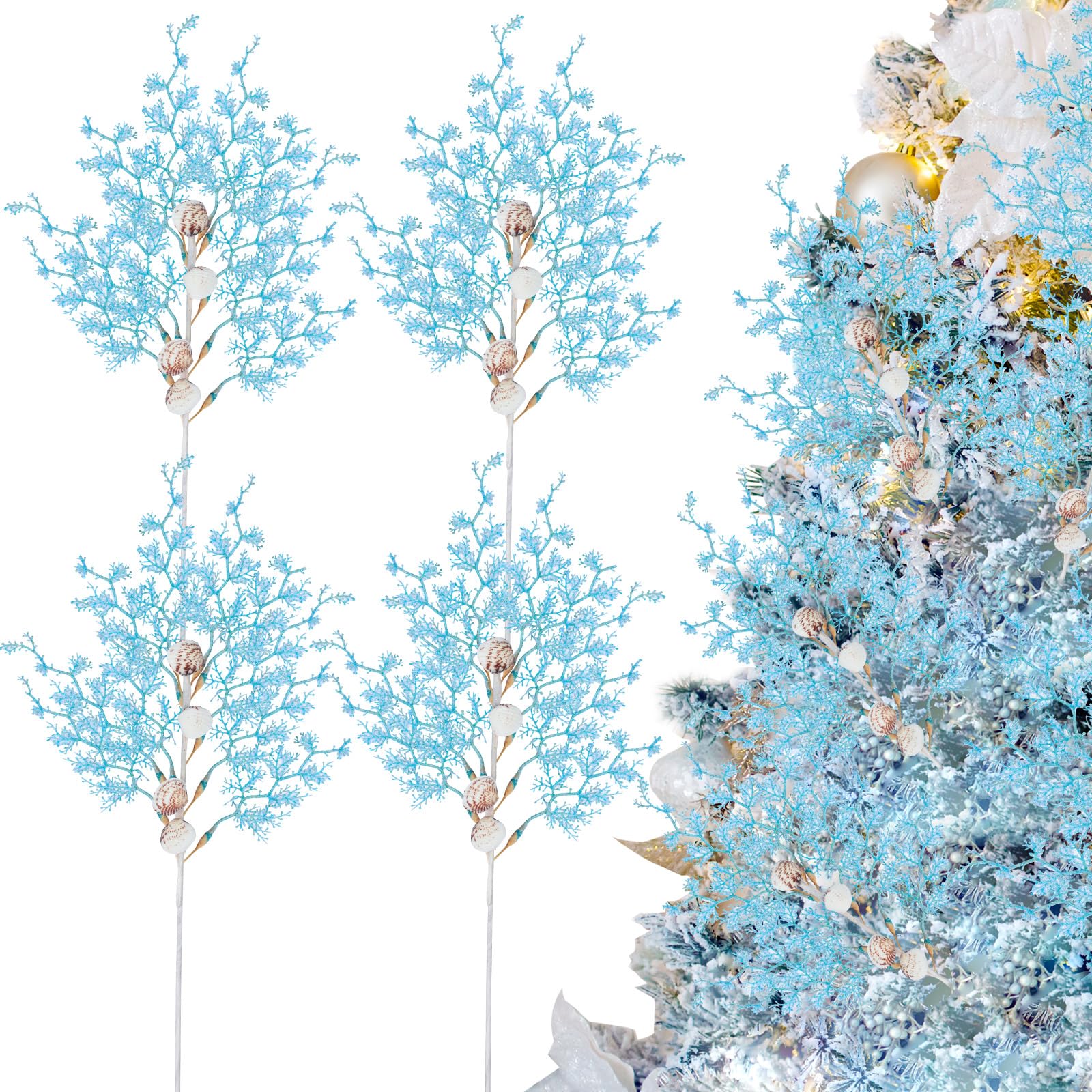 Photo 1 of *USED*
6 Pcs Blue Coastal Christmas Tree Pick Ornament, Christmas Ocean Coral Ornaments Tree Topper Xmas Decorations for Beach Wreaths and Display Vase Fillers