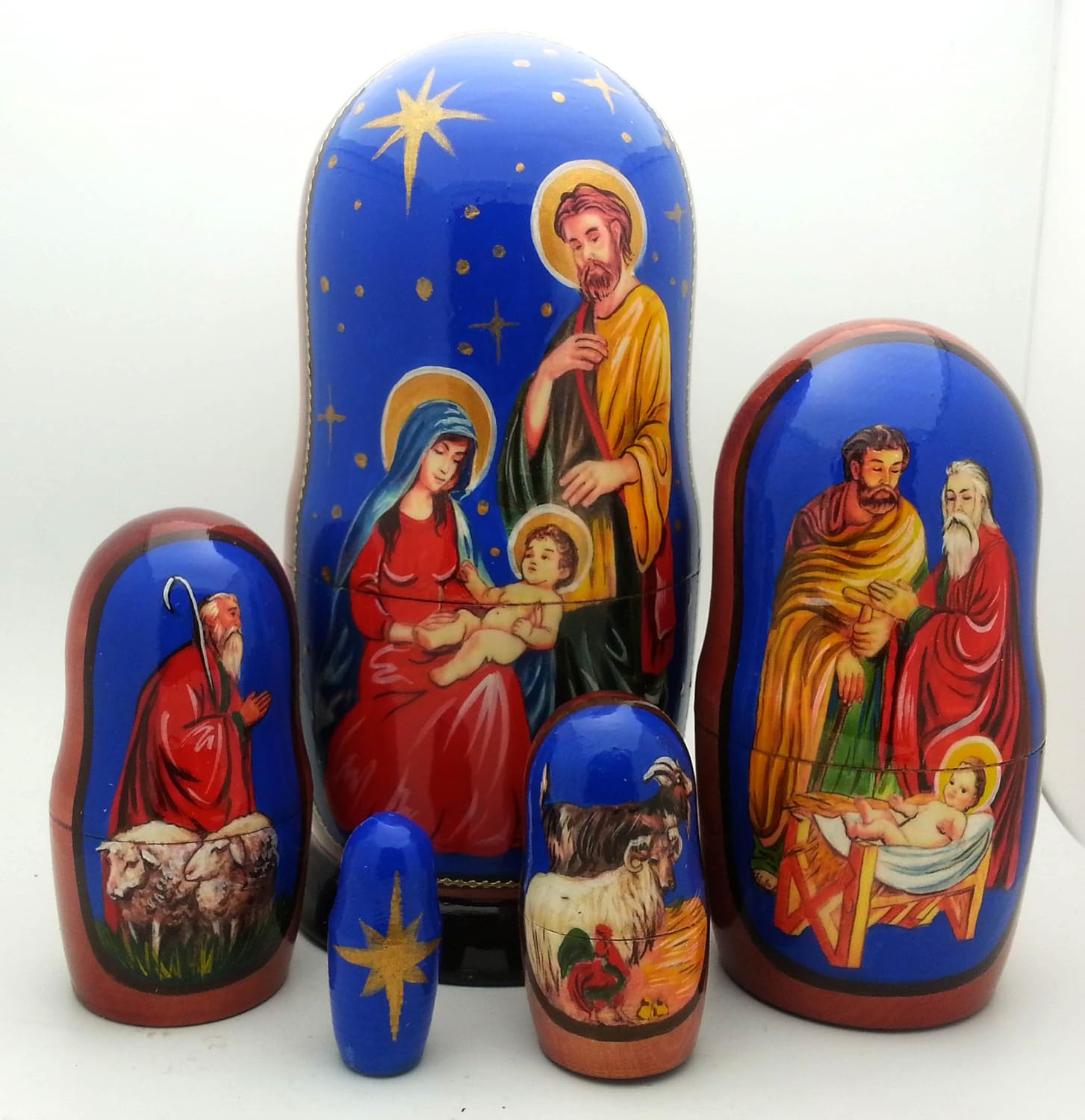 Nativity Nesting Doll Hand Made in Russia 5 Piece 7"H Set