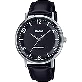 Casio MTP-VT03L-1B Men's Minimalistic Black Leather Band Black Concave-Shaped Dial 3-Hand Analog Watch