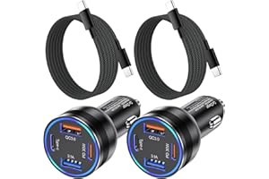 USB C Car Charger, Agtray 65W 4-Port PD30W Fast Charging 12v Cigarette Lighter Adapter Type C Car Phone Charger +6FT USB C Br