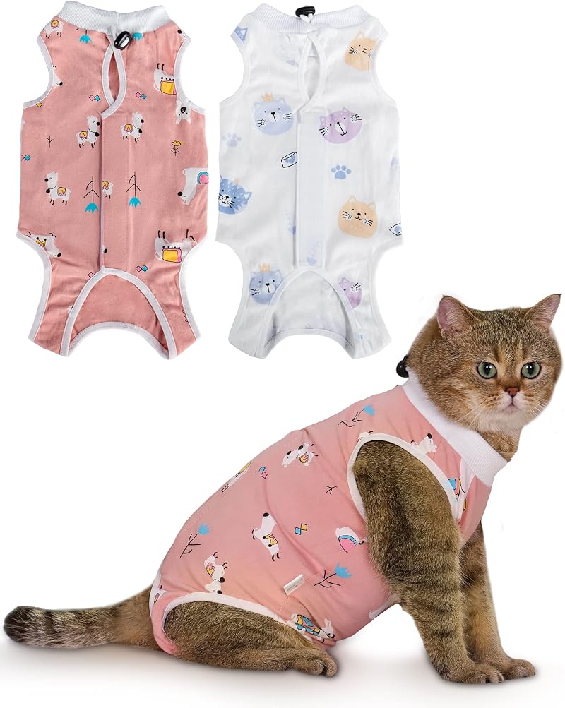 ANWA 2 Pack Cat Recovery Suit Breathable After Surgery Female Kitten Recovery