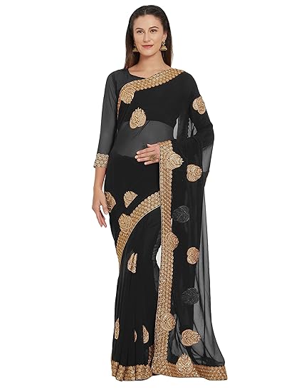 Womens Heavy Sequins Zari Embroidery Bridal Saree with Beads/Moti Work (9714)