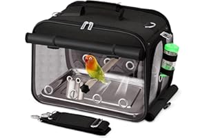 Suertree Bird Carrier Airline Approved, Bird Travel Cage with Indestructible Stainless Steel Mesh, Bird Travel Bag Lightweight and Portable with Water Bottle and Bowl