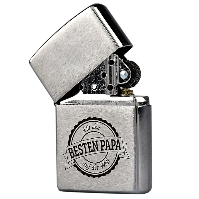Zippo mit Gravur Bester Papa der Welt auf Chrome Brushed Benzinfeuerzeug - Geschenk - Vater - Vatertag