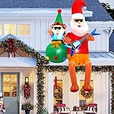 8 FT Guitar-Playing Santa Outdoor Inflatable with LED Lights for Christmas Holiday Party Decoration, Winter Garden Decoration